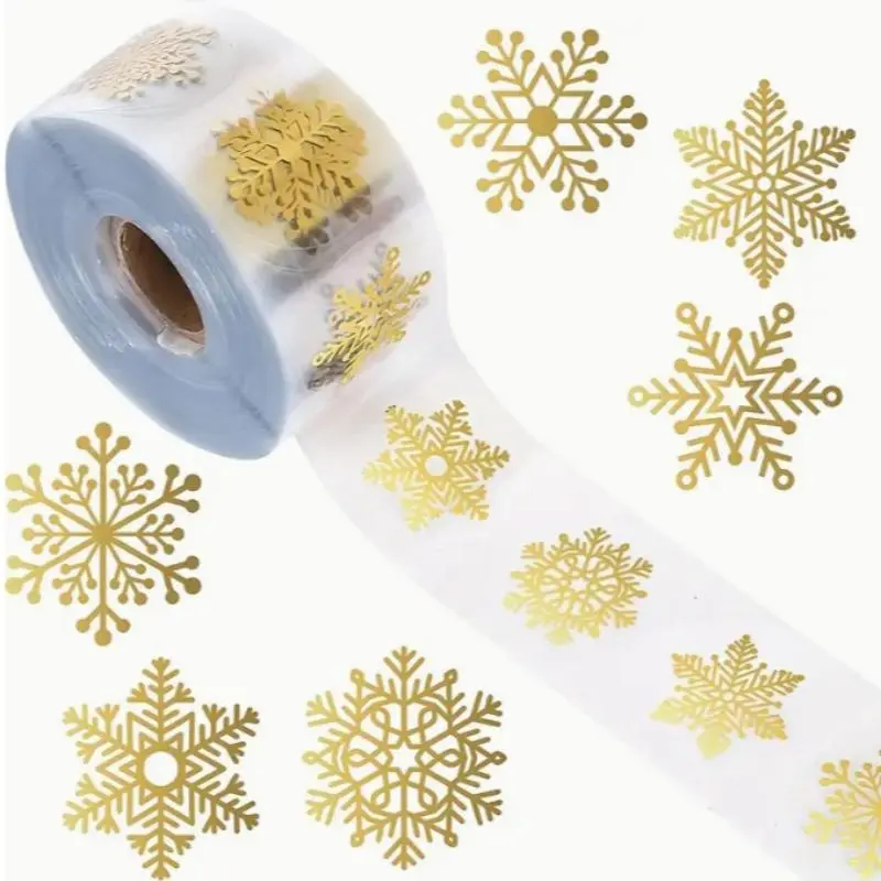 500 Pieces Transparent Christmas Snowflake Sealing Stickers, Gift Wrapping Seal Round Non-Adhesive Decorative Stickers, Round Label, Decorative Decal, Decoration Sticker