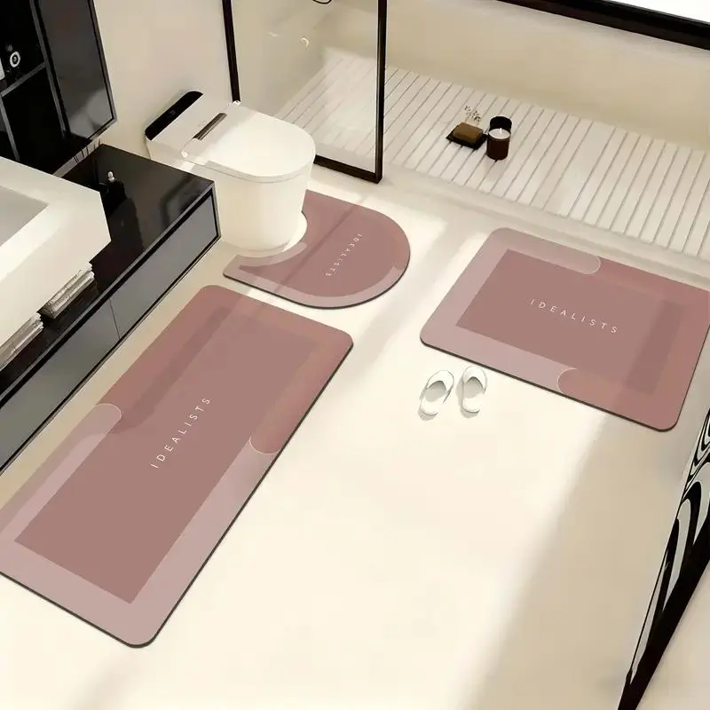 2pcs soft and absorbent, bathroom non-slip mat, toilet U-shaped, washable floor mat, entrance door mat, European and American simple toilet floor mat, non-slip design, bathroom decoration supplies, home decoration,  Bathroom Mats, Modern