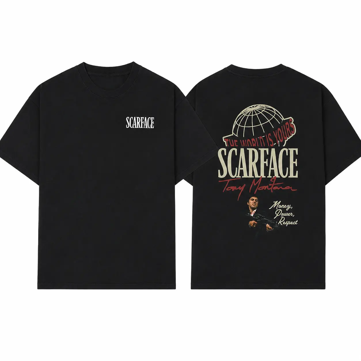 Scarface Two Sides Tee – "The World Is Yours" Tony Montana Graphic, 100% Cotton Y2K Streetwear, Best Gift for Movie Lovers