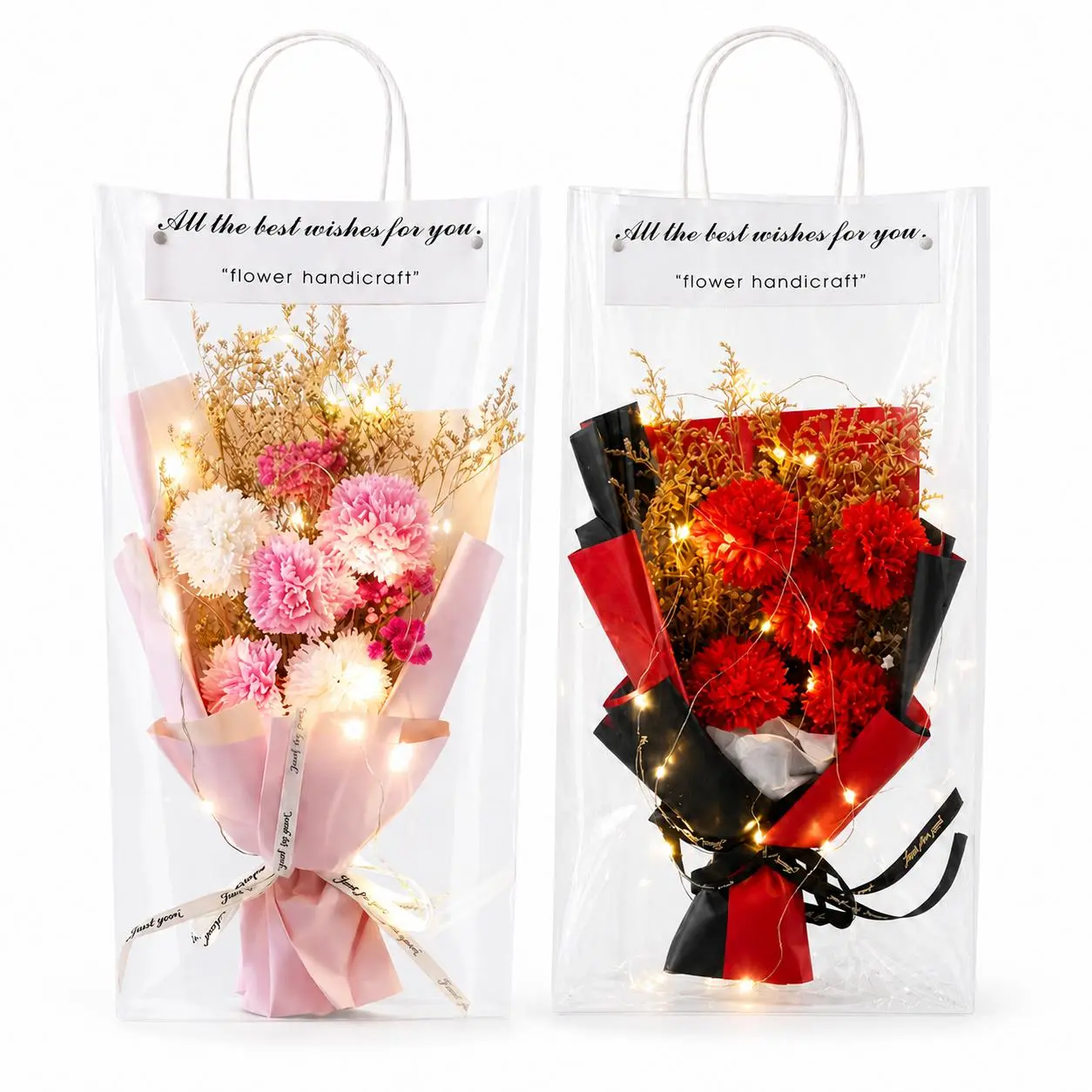 LED Light Up Flower Bouquet, Romantic Handmade Rose Bouquet with Fairy Lights, Beautiful Gift for Valentine’s Day, Birthday, Anniversary