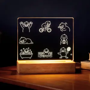 LIVEKEY Acrylic Night Light - Animal in Rain Design, Cute Cat & Dog Puddle Jumping LED Lamp, USB-Powered Bedside Decor, Gift for Kids, Nursery Bedroom