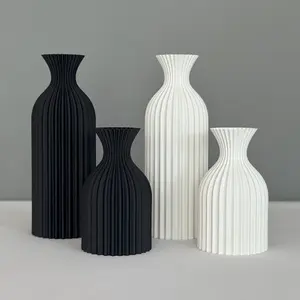 White matte plastic vase, black vase, Flowers vase in Nordic Style, Bohemian style decorative vase, for Home Decor, Aesthetic Flower Vases for Entryway, Mantle, and Bookshelf， Living Room, Shelf, Office, Bedroom, Flower Arrangement Vase