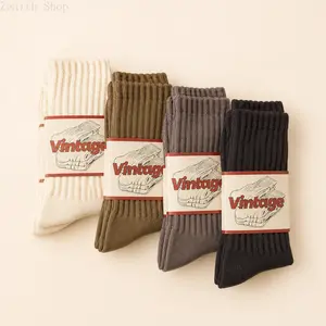 4 Pairs Natural 98% Cotton Crew Socks - Seamless, Breathable, Cozy Fall & Winter Socks for Women & Men,summerwins