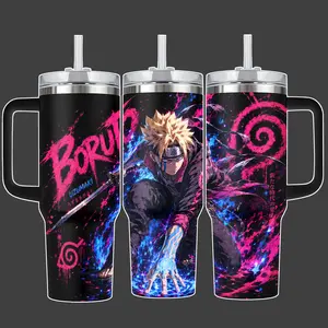 Naruto Next Generations Anime Tumbler Cup, Neon Ninja Chakra Storm Full Wrap Stainless Steel Insulated Tumbler 20oz 40oz With Straw Lid Included, 40oz Handle Option. NRT Fans