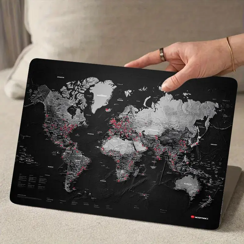 2 World Map Distribution Pattern PVC Laptop Case Sticker - Scratch Resistant, Easy to Stick, Durable Design for HP, Dell, Lenovo