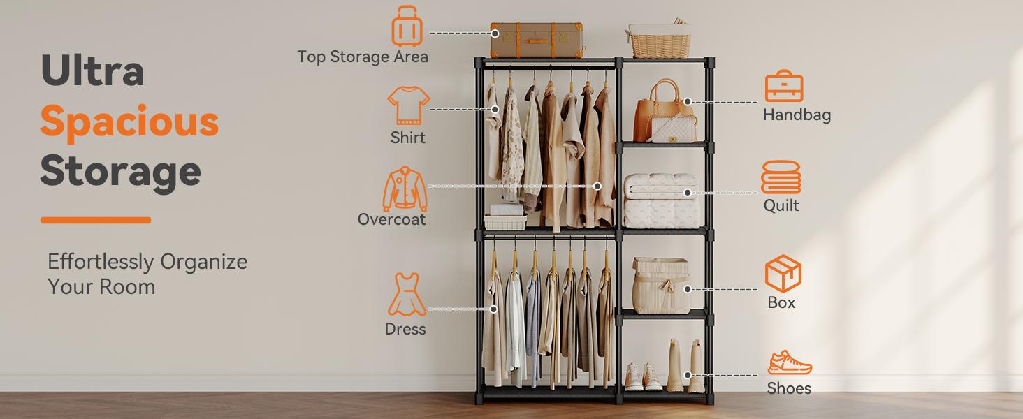 Sweetcrispy Wardrobe Closet,Portable Clothes Racks for Hanging Clothes, Free Standing Closet with 4 Tier Shelves, Closet Organizers and Storage Rack for Cloakroom, Bedroom Sweetcrispy Wardrobe Closet,Portable Clothes Racks for Hanging Clothes, Free Standing Closet with 4 Tier Shelves, Closet Organizers and Storage Rack for Cloakroom, Bedroom