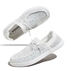 LUCKY STEP Women's Rhinestone Lace Up Loafers Shoes Comfortable Slip On Mesh Knit Walking Shoes Fashion Lightweight Sparkly Glitter Sneaker Footwear