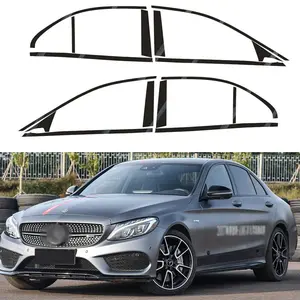 Glossy Black Chrome Delete Window Trims sticker For Mercedes Benz C-Class W205 2015-2022