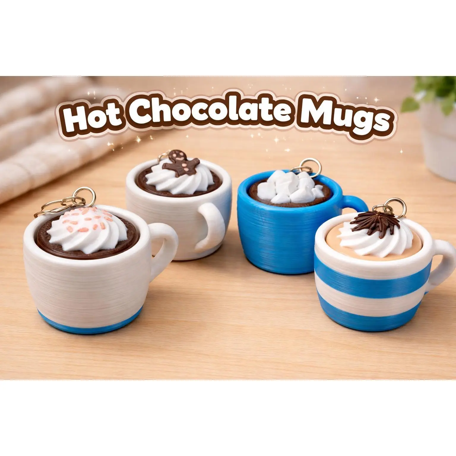 Aesthetic Christmas Cocoa-Coffee Mug Clicker-Keychain Kit - Non-Customised, Unique 3D Design, Gingerbread Topper & Whipped Cream Compatible, Ideal Holiday Gift for Coffee Lovers, Boosts Aesthetic Photos & Holiday Vibes, Kitchen Home Use