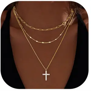 Women's gold multi-layer necklace, 14k gold plated exquisite stackable choker, women's fashionable multi-layer chain, pendant necklace set, women's jewelry