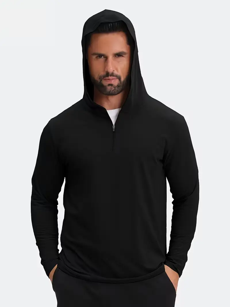 Men'S Quarter Zip Hoodies in Boyfriend Style, Long Sleeve Zip-Up Sweatshirts, Casual Pullovers Ideal for Workouts, Gyms, And Running