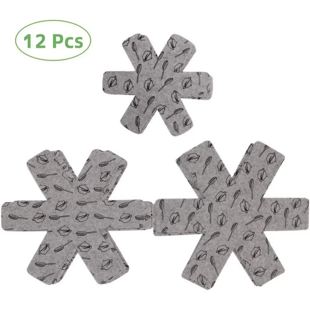 Cookware Protector Pads, Stacking Cookware Protectors/Separators, for Protecting and Separating Cookware, 12-Set, 3 Sizes