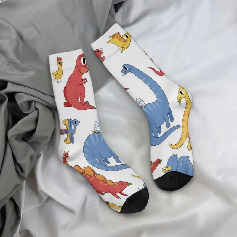 Dinosaur and bird cartoon pattern mid-calf socks, casual, soft, comfortable, and a must-have for autumn and winter.
