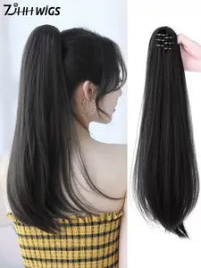 High-Quality 20 Inch Straight Clip-In Ponytail, Soft Synthetic Fiber, Daily Party Use, Multiple Colors Available, Medium Length Wig, Synthetic Extensions, Synthetic Soft Hairpieces