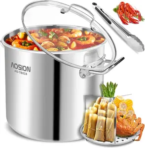 24 Quart Stainless Steel Stock Pot With Lid, 3-IN-1 Heavy Duty Tamale Steamer Pot with Visible Lid for Pasta, Soup,Large Pot for Cooking with Steam Rack,Dishwasher & Oven Safe Cookware Glass