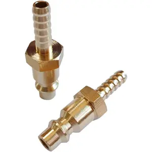 Solid Brass Air Hose Fittings 1/4" Barb Reducer Quick Connect Air Hose Fittings (Industrial Type D,2Piece)