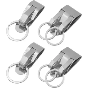 Stainless Steel Belt Key Holder Clips 4 Pcs Quick Release Detachable Key Ring for ID Badge Keys Tools Heavy Duty Security Keychain