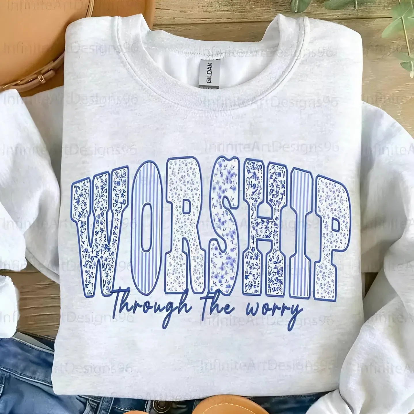 Worship Through The Worry Sweatshirt, Christian sweater, Bible Verse Jesus Faith Christian Coquette, God Floral Gift For Him for Her
