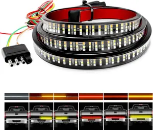 NilightTruck Tailgate Bar 60" Triple Row 504 LED Strip with Red Brake White Reverse Sequential Amber Turning Signals Strobe car car3m multifunctional tailgatebar brake taillight 3m doublesidedtape  interior ledlights laser headlights multifunction lights
