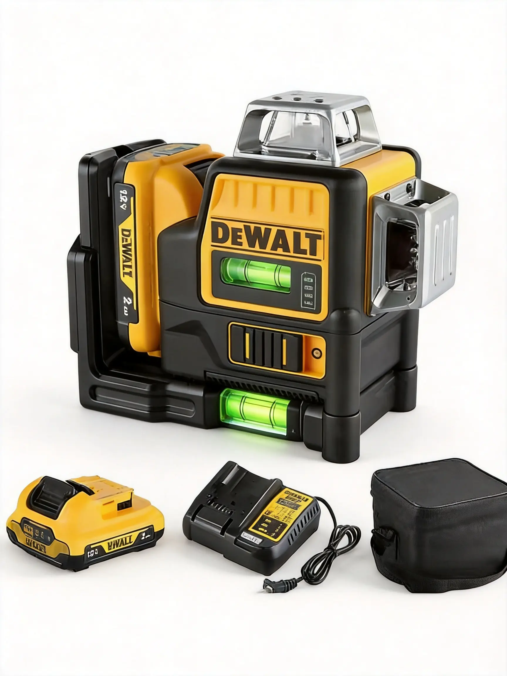 Dewalt DW089LG 12V Lithium Ion Battery Laser Level - 12 Lines, 3 Sides, 360-Degree Vertical/Horizontal Green Laser for Accurate Measurements, 1 Charger, 1 Toolkit, Batteries for Landscaping, DIY Repair
