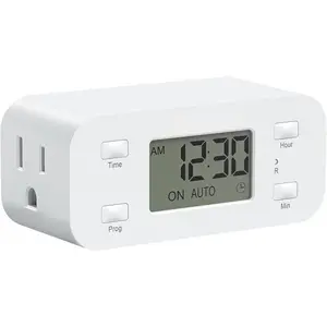 F-APT22  24 Hour Programmable Digital Timer Outlet, 2 Pack Timers for Electrical Outlets, Light Timer for Indoor Lamp Fan Aquarium, 1 Grounded Outlet, 125V/15A/1000W, 3 Prong, 1/2 HP