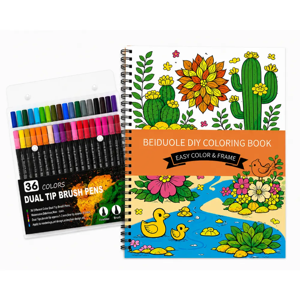 Dual Brush Marker Pens - Easy Coloring & Framing Tool for Mandala, Animal, Flower Designs, Adult Coloring Gift Ideas, Stress Reliever