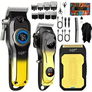 LQT Professional Men' s Cordless Electric Hair Clipper Se (electric clipper, men' s trimmer + shaver), stainless steel adjustable blades, LED display, cordless cutting, multifunctional trimmer, portable travel case, fine grooming tools-ideal for gifting
