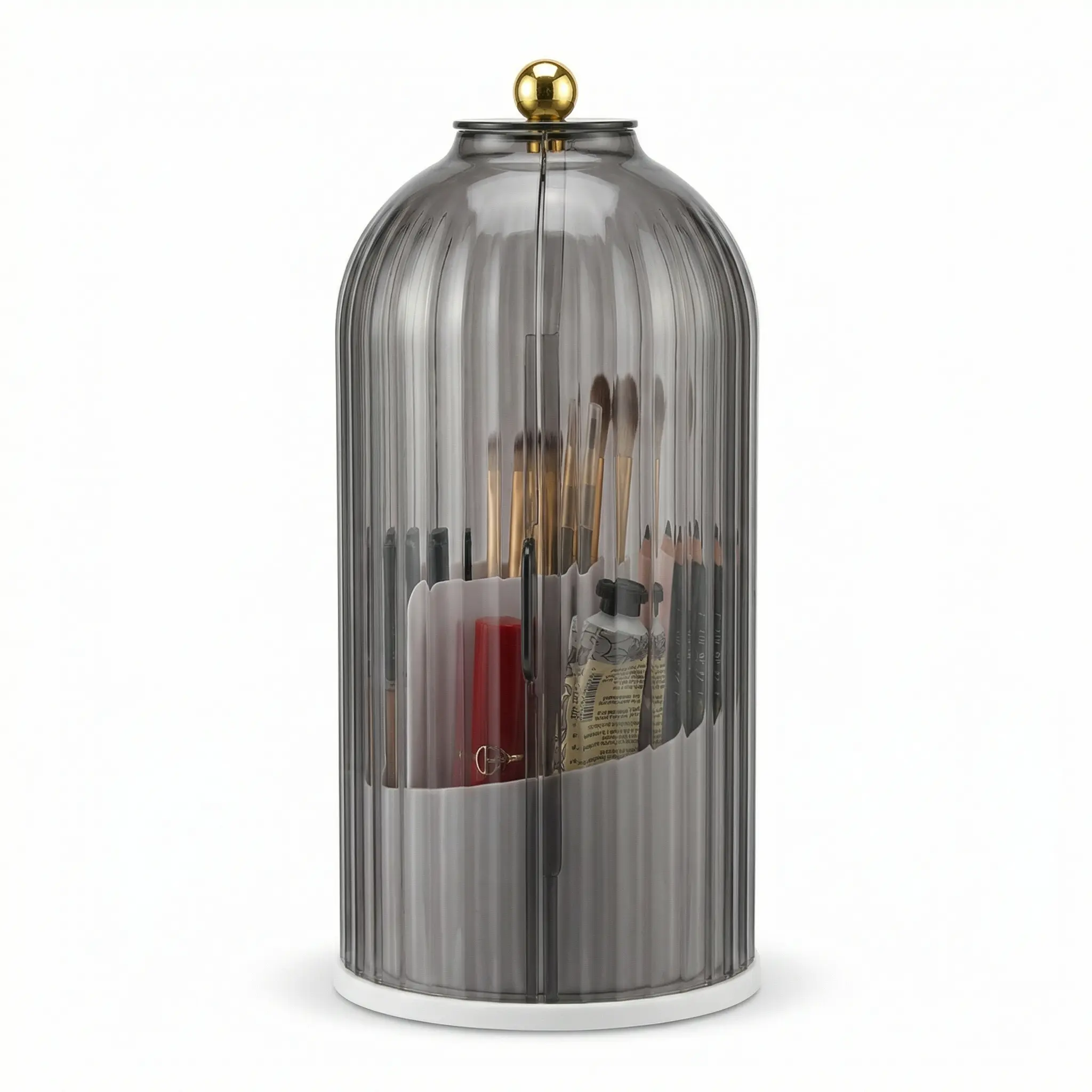 Plastic Rotating Birdcage-Style Cosmetics Storage Box with Arch Design, Smooth Beauty Supplies Organizer, Modern Makeup Brush Holder for Lipsticks & Pencils, Home Organizer Gift