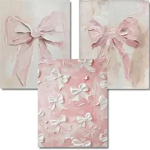 5D DIY Full Drill Diamond Painting Kit Pink White Bow Aesthetic 3-Piece Set Art Craft for Adults Teens Home Wall Decor