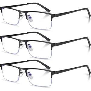 3-Pack Reading Glasses for Men, Lightweight Metal Half Frame Blue Light Blocking Computer Readers, Filter UV Ray/Computer Glare with Spring Hinge Eyeglasses(3PCS Black,+2.75)