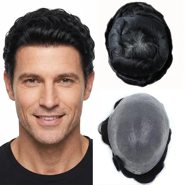 Toupee Real Human Hair Pieces for Men 0.03mm Ultra Thin Skin Invisible All  Mens Hair System Men's Wig Replacement r for Hair Loss Natural Hairline mens Hair Prosthesis Protesis Capilar Hombre #1color wigs light beige tone v-looped hairpiece