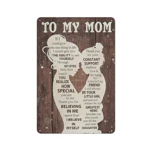 Vintage "To My Mom" Metal Sign ,Rustic Mother & Daughter Silhouette Wall Art Decor ( 8x12 Inch), Sentimental Poem Plaque from Daughter ,Emotional Keepsake Gift for Mother's Day & Mom's Birthday, Retro Farmhouse Aesthetic Room Decor.