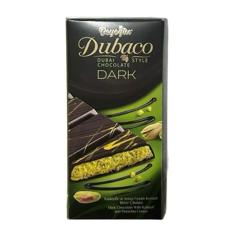 Dubai Dark Chocolate Bar - 200g with Kadayif and Pistachio Cream, Dubai Chocolate Snack with Sugar, Cocoa, Flour, Milk for Outdoor Fun, Chocolate Bar Pack