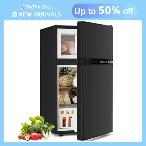 【New Arrivals】Antarctic Star Mini Compact Refrigerator, 3.2 Cu.Ft. Separate 【New Arrivals】Freezer Double 2-Door Adjustable Removable Shelves,Mini Fridge with Double Doors, for Basement/Apartment/Dorm/Office