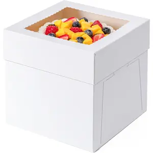 3 Pack 10x10x8 Inch Tall Large Cake Boxes, Disposable Cake Transport Containers with Lids, Bakery Boxes with Large Window for Cookies Pies Cupcakes Pastry Wedding Birthday Party