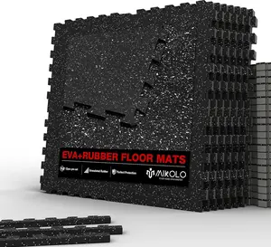 0.56 Inch Thick Gym Flooring for Home Gym, 24 Tiles Exercise Equipment Mats with EVA Foam and Rubber Top, Interlocking Puzzle Rubber Gym Flooring, Protective Flooring Mat