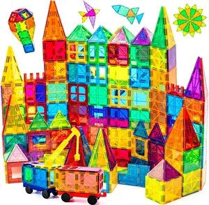 Kids Magnetic Tiles with Car and  Crane - Clear 3D Magnet Blocks Set STEM Stacking Toys - Magnetic Tiles for Kids Ages 3+ - Recreational Conventional Imagination
