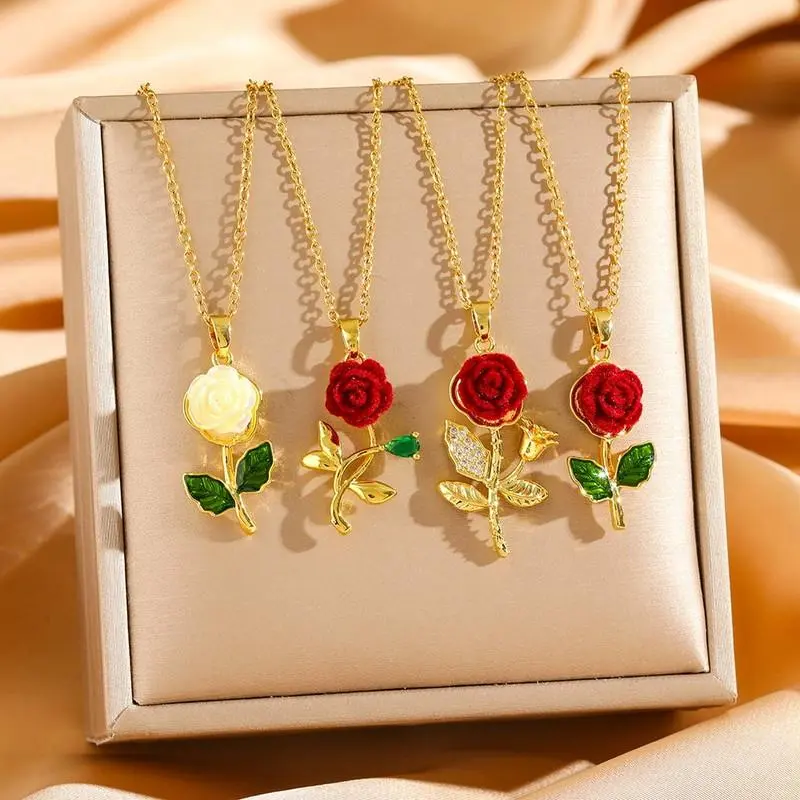 Rose elegant and elegant necklace, a versatile collarbone necklace for women -HN321-7