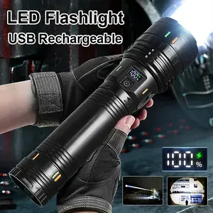 portable emergency flashlight, High lumens flashlight, 3600mAh capacity, Type-C charging, adjustable focus, high brightness, Four brightness levels, includes shoulder strap, suitable for camping, cycling, repair work, Christmas or New Year's gift