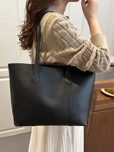 Women's Elegant Solid Color Tote Bag, Fashionable Large Capacity Shoulder Bag for Work & Daily Used, Casual Trendy Versatile High-quality Bag, Casual Shopping Bag, Elegant Commuter Bag, Handbag Tote Bag, Stylish Versatile Bag, Shoulder Totes