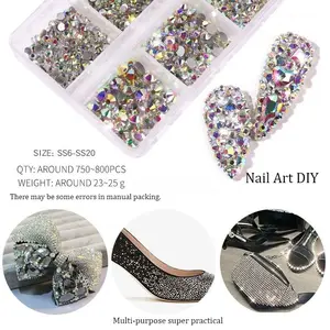 700-800pcs Nail Art Accessories, DIY Decoration Rhinestones, Six Sizes, Multiple Colors, Home & Salon Use, Beauty Supplies