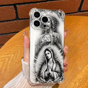 Our Lady of Guadalupe & Jesus Smartphone Case with Screen Protector for iPhone 16/15/14/13/12/11,Xs,Pro,Max,Plus - Light Luxury Bare Metal Feel, Ultra-Thin Silicone Soft, Drop-Proof Shockproof Protection - Cellphone Handheld Devices Accessories 30X-L0455