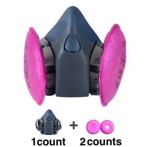 Reusable Half Face Mask Respirator with 2 Filter, Dustproof & Chemical Resistant Mask, Suitable for Painting, Woodworking, Construction, Polishing, Chemical