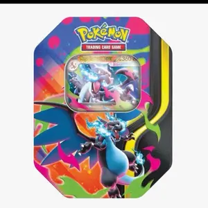 Trading Card Game Mega Charizard X EX Tin - Collectible Tin with 1 Foil Promo Card & 4 Booster Packs for Collectors, Factory Sealed