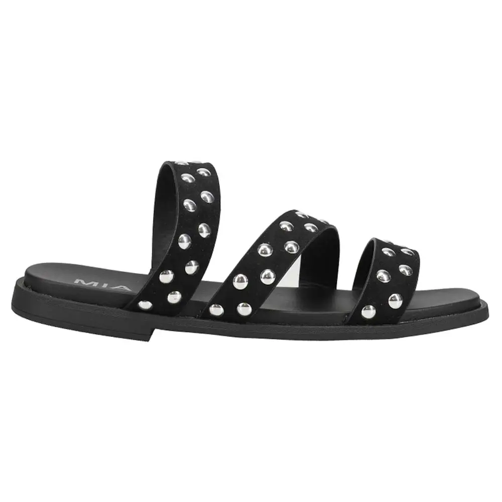 MIA Womens Keona Studded Flat Slide Casual Sandals Casual - Black