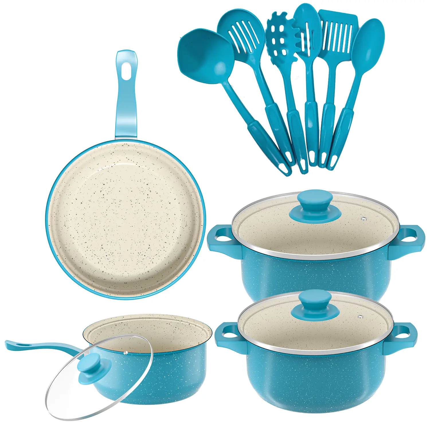 13 Piece Deluxe Non-Stick Cookware Set - Pan Induction Cookware Set Premium Kitchen Utensils Essentials, Outdoor Set Perfect for Home Cooking and Meal Preparation Kitchen Cookware Gifts for Family and Friends, Holiday Gifts