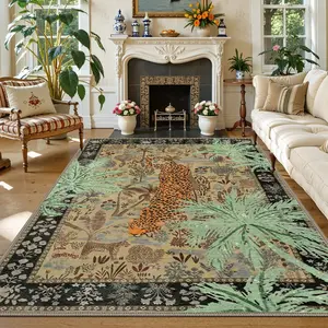 Vintage Bohemian Leopard Print Living Room Rug, Luxury Sofa Coffee Table Mat, Non-Slip Carpet, Home Decor for Bedroom, Hotel