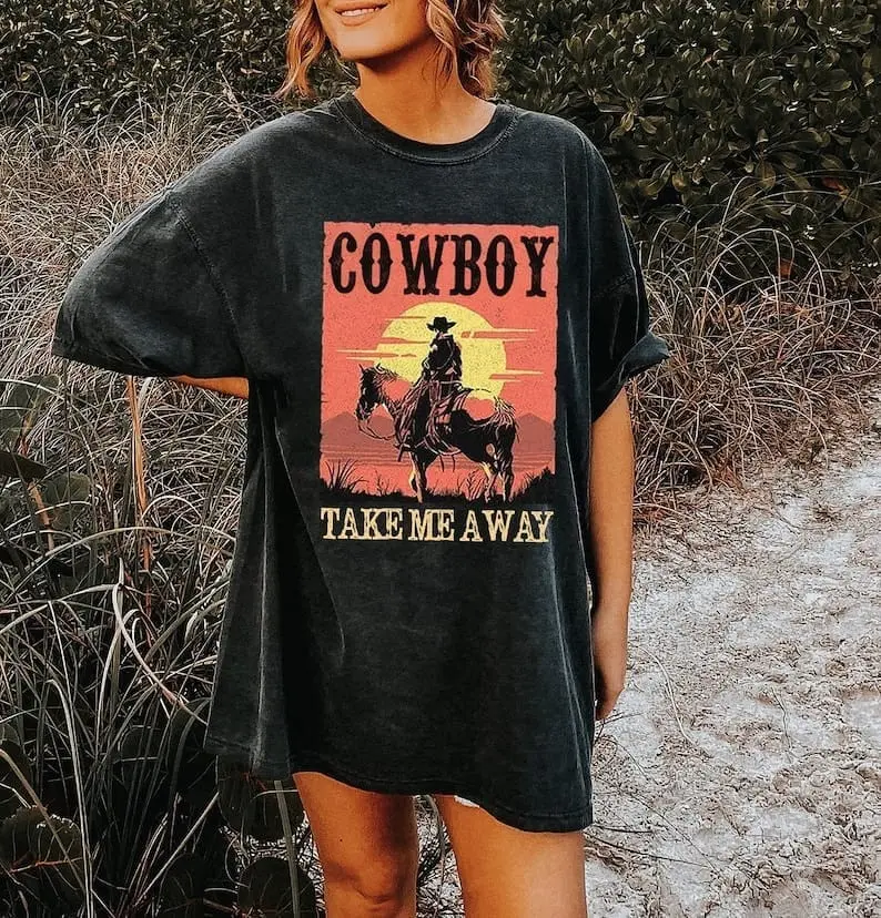 Cowboy Take Me Awa T-Shirt, Country Music Shirt, Western Shirt, Vintage Graphic Tee, Boho Shirt, Cowgirl Shirt, cowboy sweatshirt