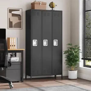 3-Door Lockable Metal Employee Locker with Combination Lock, Lockable Doors Multi-Use Metal Storage Unit for Office, Gym (Indoor Furniture)