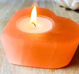 Peach Selenite Candle Holder - Elegant Design for Home Decor